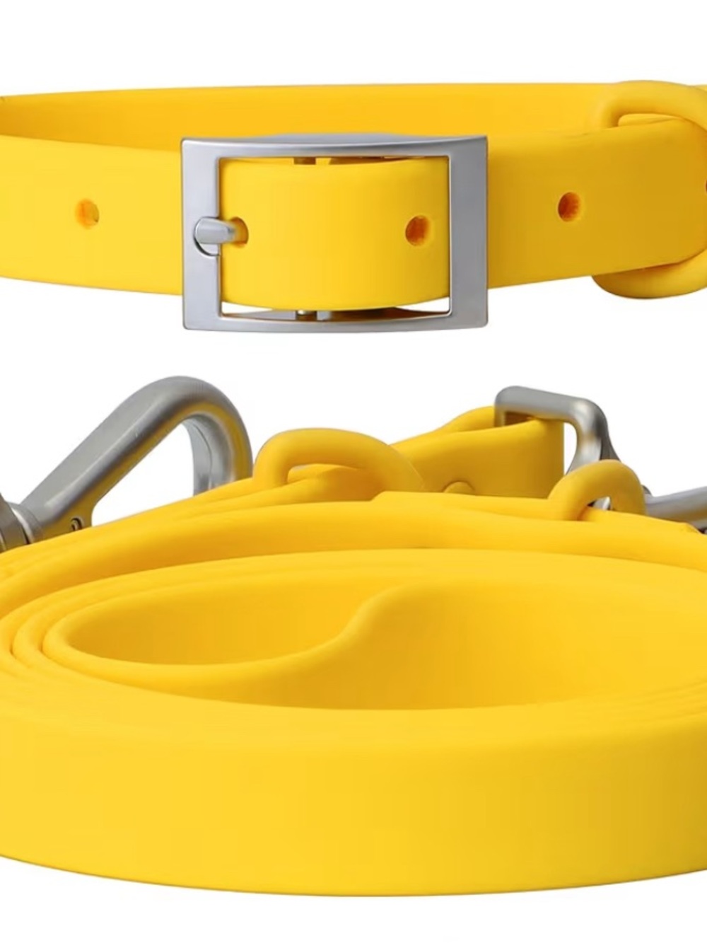 Waterproof Yellow Dog Collar and Leash Set with Silver Hardware
